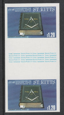 St Kitts 1985 Masonic Lodge $1.20 (Masonic Symbols) imperf gutter pair unmounted mint from uncut proof sheet, as SG 179. Note: The design withing the gutter varies across the sheet, therefore, the one you receive,may differ from t……Details Below