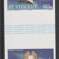St Vincent 1986 Halley's Comet 60c (Edmond Halley) imperf gutter pair unmounted mint from uncut proof sheet, as SG 974. Note: The design withing the gutter varies across the sheet, therefore, the one you receive,may differ from th……Details Below