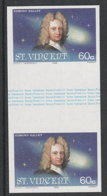 St Vincent 1986 Halley's Comet 60c (Edmond Halley) imperf gutter pair unmounted mint from uncut proof sheet, as SG 974. Note: The design withing the gutter varies across the sheet, therefore, the one you receive,may differ from th……Details Below