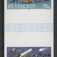 St Vincent 1986 Halley's Comet 75c (Newton's Telescope) imperf gutter pair unmounted mint from uncut proof sheet, as SG 975. Note: The design withing the gutter varies across the sheet, therefore, the one you receive,may differ fr……Details Below