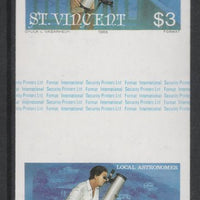 St Vincent 1986 Halley's Comet $3 (Amateur Astronomer with Telescope) imperf gutter pair unmounted mint from uncut proof sheet, as SG 976. Note: The design withing the gutter varies across the sheet, therefore, the one you receive……Details Below