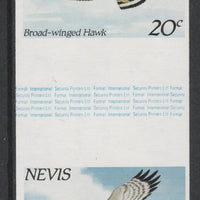 Nevis 1985 Hawks & Herons 20c (Broad Winged Hawk) imperf gutter pair unmounted mint from uncut proof sheet, as SG 265. Note: The design withing the gutter varies across the sheet, therefore, the one you receive,may differ from tha……Details Below