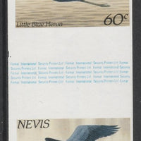 Nevis 1985 Hawks & Herons 60c (Little Blue Heron) imperf gutter pair unmounted mint from uncut proof sheet, as SG 267. Note: The design withing the gutter varies across the sheet, therefore, the one you receive,may differ from tha……Details Below