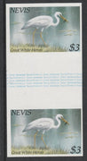 Nevis 1985 Hawks & Herons $3 (Great Blue Heron) imperf gutter pair unmounted mint from uncut proof sheet, as SG 268. Note: The design withing the gutter varies across the sheet, therefore, the one you receive,may differ from that ……Details Below