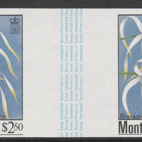 Montserrat 1985 Orchids $2.50 (Brassavola cucullata) imperf gutter pair unmounted mint from uncut proof sheet, as SG 634. Note: The design withing the gutter varies across the sheet, therefore, the one you receive,may differ from ……Details Below