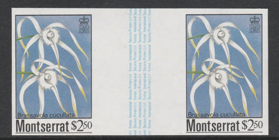 Montserrat 1985 Orchids $2.50 (Brassavola cucullata) imperf gutter pair unmounted mint from uncut proof sheet, as SG 634. Note: The design withing the gutter varies across the sheet, therefore, the one you receive,may differ from ……Details Below