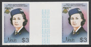 Nevis 1985 Girl Guides - Princess Margaret in Guide Uniform $3 imperf gutter pair (from uncut archive sheet) unmounted mint as SG 296. Note: The design within the gutter varies across the sheet, therefore, the one you receive,may ……Details Below