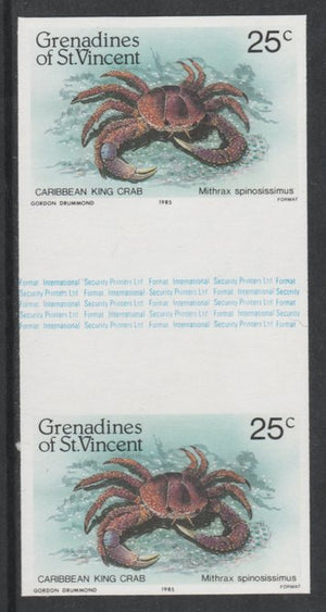 St Vincent - Grenadines 1985 Shell Fish 25c (King Crab) imperf gutter pair (from uncut archive sheet) unmounted mint, SG 360var. Note: The design withing the gutter varies across the sheet, therefore, the one you receive,may diffe……Details Below