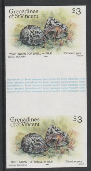 St Vincent - Grenadines 1985 Shell Fish $3 (West Indian Top Shell) imperf gutter pair (from uncut archive sheet) unmounted mint, SG 363var. Note: The design withing the gutter varies across the sheet, therefore, the one you receiv……Details Below