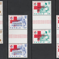 Tuvalu 1988 Red Cross set of 4 overprinted SPECIMEN in unmounted mint gutter pairs (as SG 518-21)