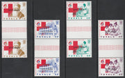 Tuvalu 1988 Red Cross set of 4 overprinted SPECIMEN in unmounted mint gutter pairs (as SG 518-21)