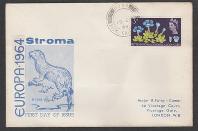 Stroma 1964 Europa cover to London bearing Botanical 3d stamp cancelled Huna cds being the correct rate for UK delivery. Note: I have several of these covers so the one you receive may be slightly different to the one illustrated