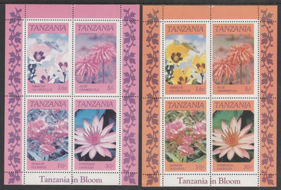 Tanzania 1986 Flowers perf m/sheet with yellow omitted plus normal, both unmounted mint (as SG MS 478)