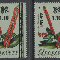 Guyana 1981 Official $1.10 on $2 with OPS omitted plus normal, both unmounted mint but some off-set SG O22var