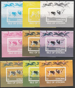 Stroma 1969 Dogs - Foxhounds 5s m/sheet - the set of 9 imperf progressive proofs comprising the 4 individual colours, four 3-colour composite plus all 4 colours, unmounted mint