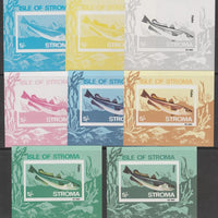 Stroma 1969 Fish - Hake 5s m/sheet - the set of 8 imperf progressive proofs comprising the 4 individual colours, three 3-colour composite plus all 4 colours, unmounted mint