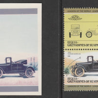 St Vincent - Bequia 1985 Cars #3 Hudson Super Six $1.25 - Cromalin se-tenant die proof pair in red and blue only (missing Country name, inscription & value) ex Format International archives complete with issued stamp