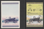 St Vincent - Bequia 1985 Cars #3 Hudson Super Six $1.25 - Cromalin se-tenant die proof pair in red and blue only (missing Country name, inscription & value) ex Format International archives complete with issued stamp