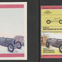 St Vincent - Bequia 1985 Cars #3 Benz-Blitzen $2 - Cromalin se-tenant die proof pair in red and blue only (missing Country name, inscription & value) ex Format International archives complete with issued stamp