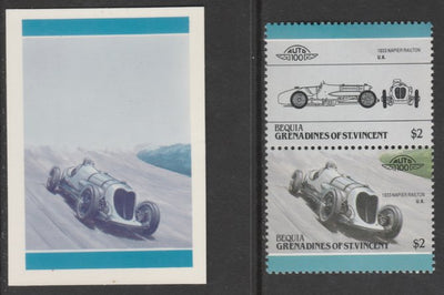St Vincent - Bequia 1985 Cars #4 1933 Napier Railton $2 - Cromalin se-tenant die proof pair in red and blue only (missing Country name, inscription & value) ex Format International archives complete with issued stamp