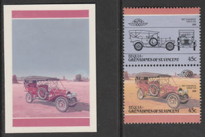 St Vincent - Bequia 1985 Cars #4 1907 Chadwick 45c - Cromalin se-tenant die proof pair in red and blue only (missing Country name, inscription & value) ex Format International archives complete with issued stamp