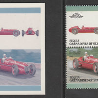 St Vincent - Bequia 1987 Cars #7 1939 Maserati 20c - Cromalin se-tenant die proof pair in red and blue only (missing Country name, inscription & value) ex Format International archives complete with issued stamp