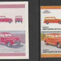St Vincent - Bequia 1987 Cars #7 1948 Ford Station Wagon 35c - Cromalin se-tenant die proof pair in red and blue only (missing Country name, inscription & value) ex Format International archives complete with issued stamp