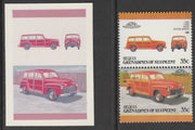 St Vincent - Bequia 1987 Cars #7 1948 Ford Station Wagon 35c - Cromalin se-tenant die proof pair in red and blue only (missing Country name, inscription & value) ex Format International archives complete with issued stamp