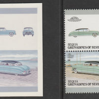 St Vincent - Bequia 1987 Cars #7 1952 Hudson Hornet 5c - Cromalin se-tenant die proof pair in red and blue only (missing Country name, inscription & value) ex Format International archives complete with issued stamp