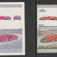 St Vincent - Bequia 1987 Cars #7 1936 Mercedes Benz 80c - Cromalin se-tenant die proof pair in red and blue only (missing Country name, inscription & value) ex Format International archives complete with issued stamp