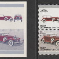 St Vincent - Bequia 1987 Cars #7 1933 Stutz Phaeton $1.75 - Cromalin se-tenant die proof pair in red and blue only (missing Country name, inscription & value) ex Format International archives complete with issued stamp