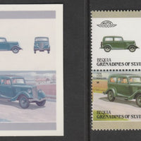 St Vincent - Bequia 1987 Cars #7 1936 Ford Popular 75c - Cromalin se-tenant die proof pair in red and blue only (missing Country name, inscription & value) ex Format International archives complete with issued stamp