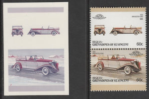 St Vincent - Bequia 1986 Cars #6 1935 Brewster Ford 60c - Cromalin se-tenant die proof pair in red and blue only (missing Country name, inscription & value) ex Format International archives complete with issued stamp