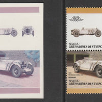 St Vincent - Bequia 1986 Cars #6 1928 Mercedes Benz 90c - Cromalin se-tenant die proof pair in red and blue only (missing Country name, inscription & value) ex Format International archives complete with issued stamp