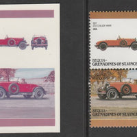 St Vincent - Bequia 1986 Cars #6 1927 Stutz $3 - Cromalin se-tenant die proof pair in red and blue only (missing Country name, inscription & value) ex Format International archives complete with issued stamp