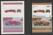 St Vincent - Bequia 1986 Cars #6 1927 Stutz $3 - Cromalin se-tenant die proof pair in red and blue only (missing Country name, inscription & value) ex Format International archives complete with issued stamp