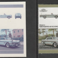 St Vincent - Bequia 1986 Cars #6 1957 Pontiac $1 - Cromalin se-tenant die proof pair in red and blue only (missing Country name, inscription & value) ex Format International archives complete with issued stamp