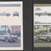St Vincent - Bequia 1986 Cars #6 1957 Pontiac $1 - Cromalin se-tenant die proof pair in red and blue only (missing Country name, inscription & value) ex Format International archives complete with issued stamp