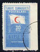 Turkey 1952 Red Crescent 20k used single imperf between stamp & margin