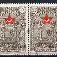 Turkey 1938 Red Crescent Postal Tax 1k on 2.5k mint pair with opt printed on gummed side