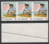 St Vincent 1987 Child Health $1 (as SG 1052) unmounted mint imperf strip of 3 with stray horizontal row of perfs applied obliquely