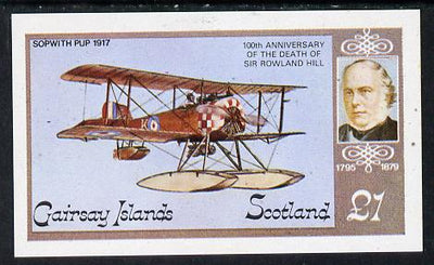 Gairsay 1979 Sopwith Pup (Rowland Hill) imperf souvenir sheet (£1 value) unmounted mint