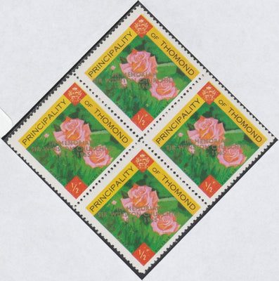 Thomond 1965 Roses 1/2p (Diamond shaped) with 'Sir Winston Churchill - In Memorium' overprint in gold unmounted mint block of 4, slight off-set from overprint on gummed side