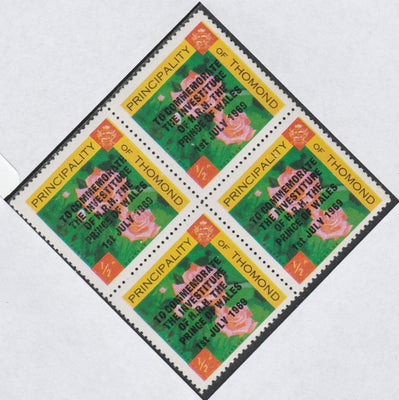 Thomond 1969 Roses 1/2d (Diamond shaped) opt'd 'Investiture of Prince of Wales', unmounted mint block of 4, slight off-set from overprint on gummed side