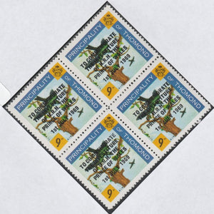 Thomond 1969 Martin 9d (Diamond shaped) opt'd 'Investiture of Prince of Wales', unmounted mint block of 4, slight off-set from overprint on gummed side