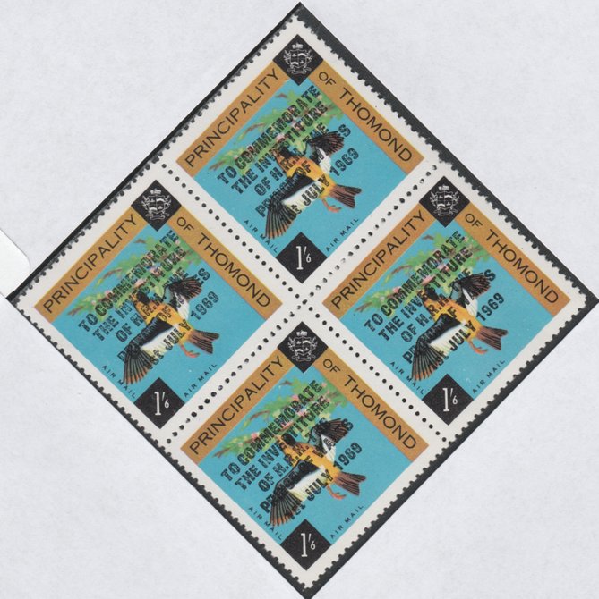 Thomond 1969 Birds 1s6d (Diamond shaped) opt'd 'Investiture of Prince of Wales', unmounted mint block of 4, slight off-set from overprint on gummed side