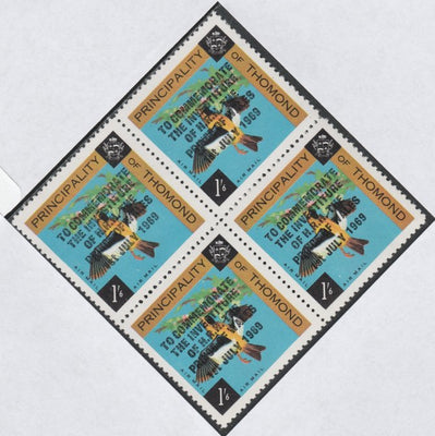 Thomond 1969 Birds 1s6d (Diamond shaped) opt'd 'Investiture of Prince of Wales', unmounted mint block of 4, slight off-set from overprint on gummed side