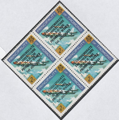 Thomond 1969 Jet Liner 2s (Diamond shaped) opt'd 'Investiture of Prince of Wales', unmounted mint block of 4, slight off-set from overprint on gummed side
