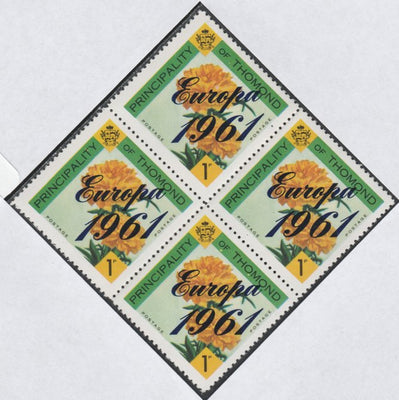 Thomond 1961 Carnation 1d (Diamond-shaped) with 'Europa 1961' overprint unmounted mint block of 4, slight off-set from overprint on gummed side