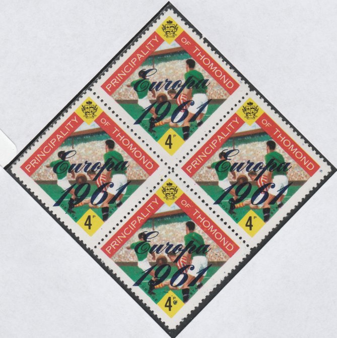 Thomond 1961 Football 4d (Diamond shaped) with 'Europa 1961' overprint unmounted mint block of 4, slight off-set from overprint on gummed side